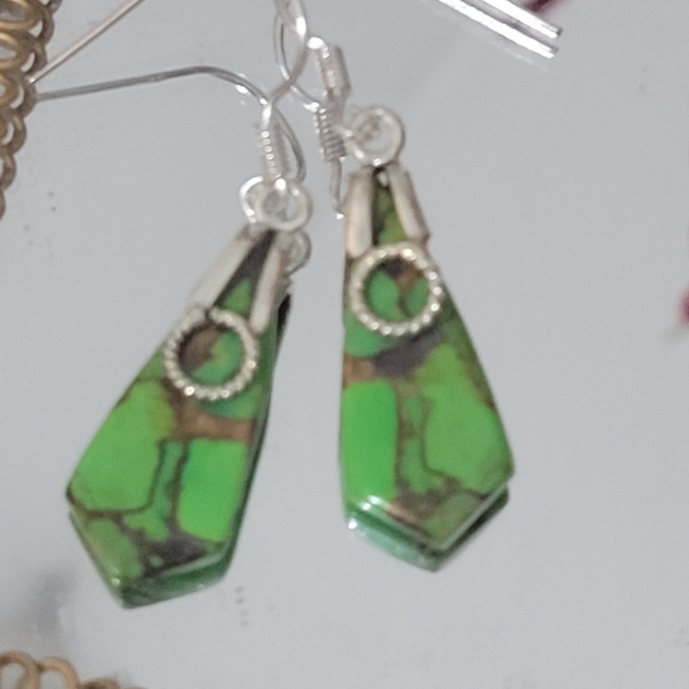 NWT Natural Golden Turquoise 925 Solid Sterling Silver Earrings HANDMADE - Picture 1 of 7